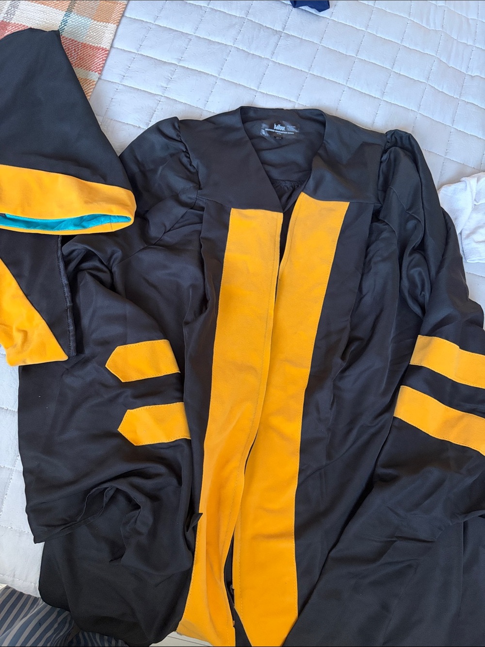 Black and Yellow Hooded Academic Gown Jacket